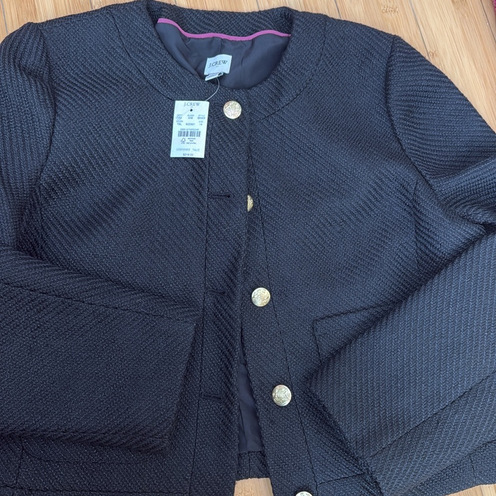 NWT J. Crew Plus Size Black Tweed Lady Jacket, Size 14 - Picture 3 of 6